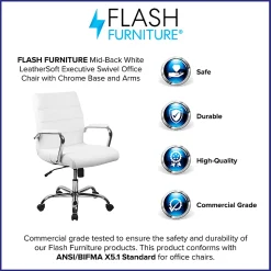 Flash Furniture LeatherSoft™ Faux Leather Mid-Back Office Chair With Chrome Base And Arms, White/Gray