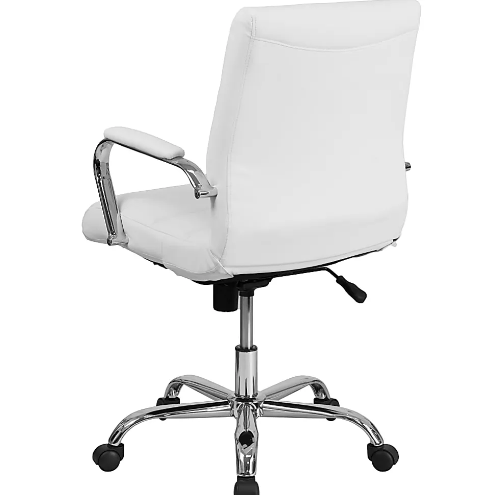 Flash Furniture LeatherSoft™ Faux Leather Mid-Back Office Chair With Chrome Base And Arms, White/Gray