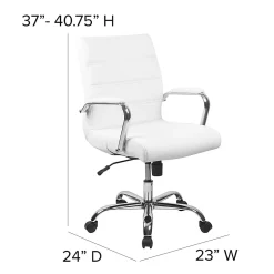 Flash Furniture LeatherSoft™ Faux Leather Mid-Back Office Chair With Chrome Base And Arms, White/Gray