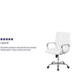 Flash Furniture LeatherSoft™ Faux Leather Mid-Back Office Chair With Chrome Base And Arms, White/Gray