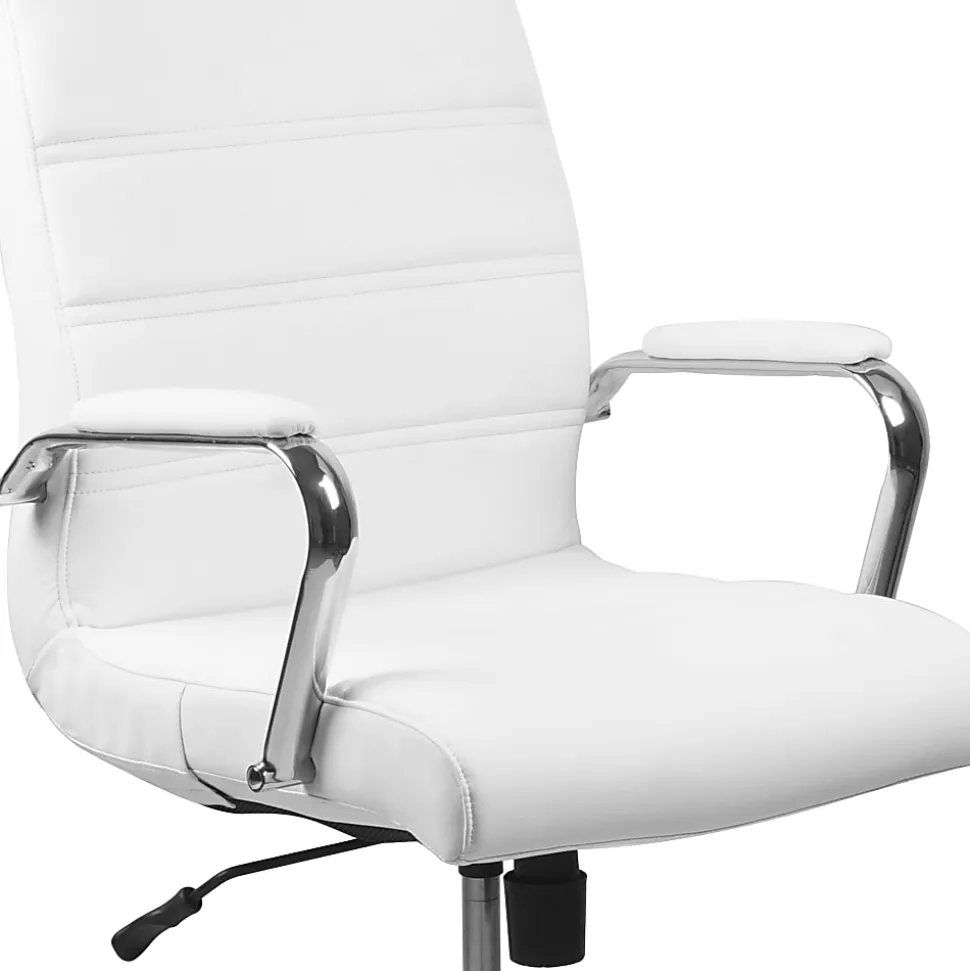 Flash Furniture LeatherSoft™ Faux Leather Mid-Back Office Chair With Chrome Base And Arms, White/Gray