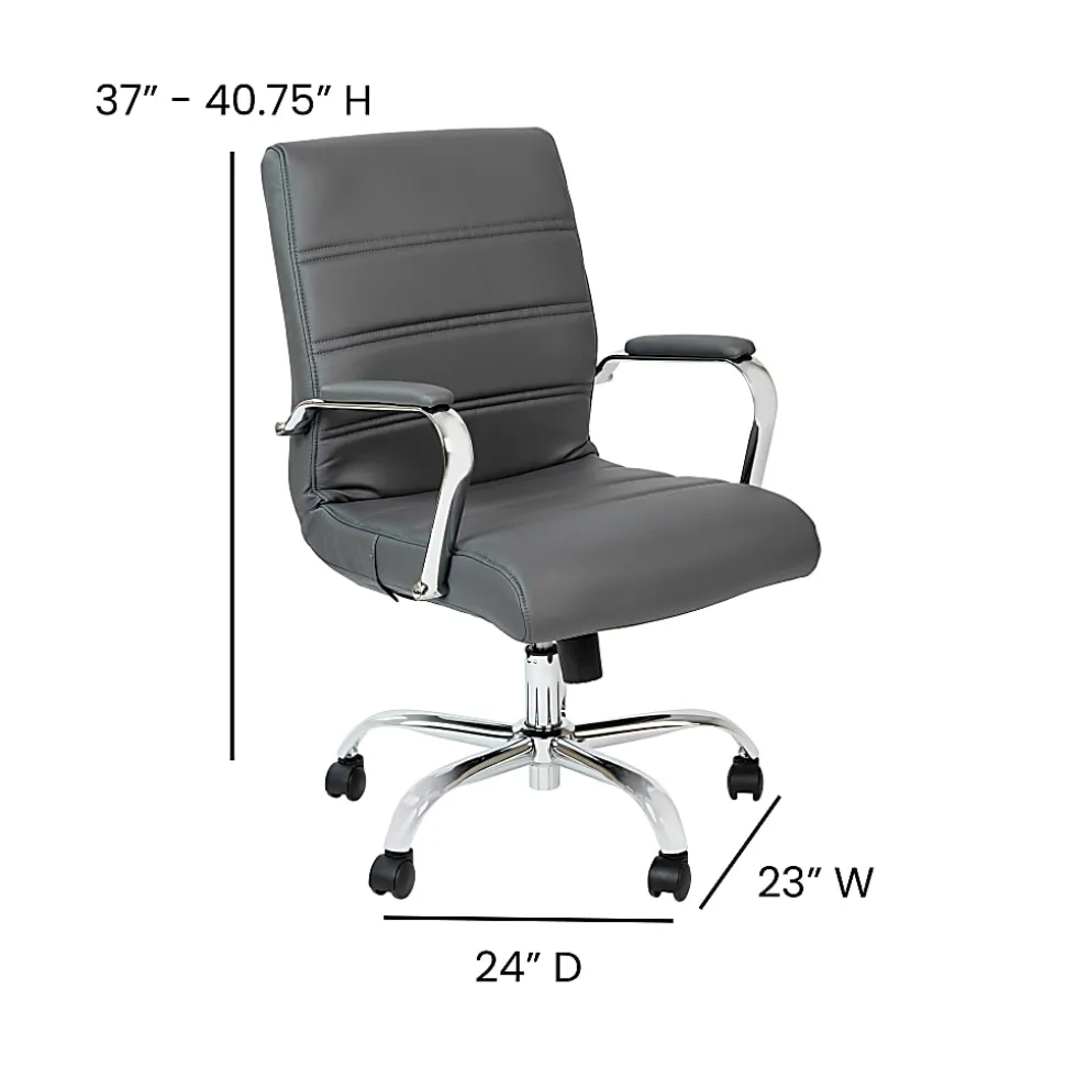Flash Furniture LeatherSoft™ Faux Leather Mid-Back Office Chair, Gray/Chrome