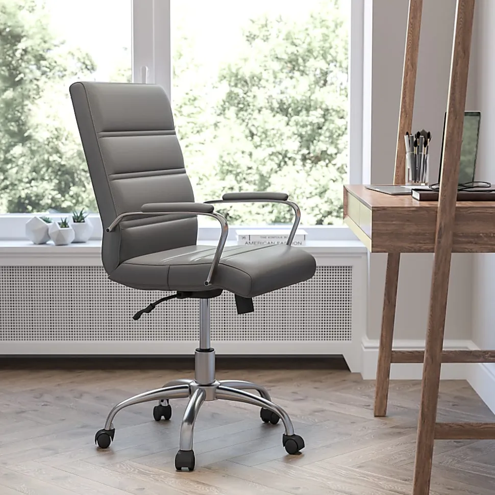 Flash Furniture LeatherSoft™ Faux Leather Mid-Back Office Chair, Gray/Chrome