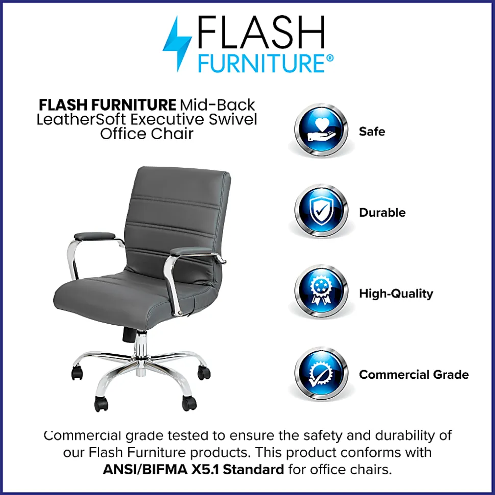 Flash Furniture LeatherSoft™ Faux Leather Mid-Back Office Chair, Gray/Chrome