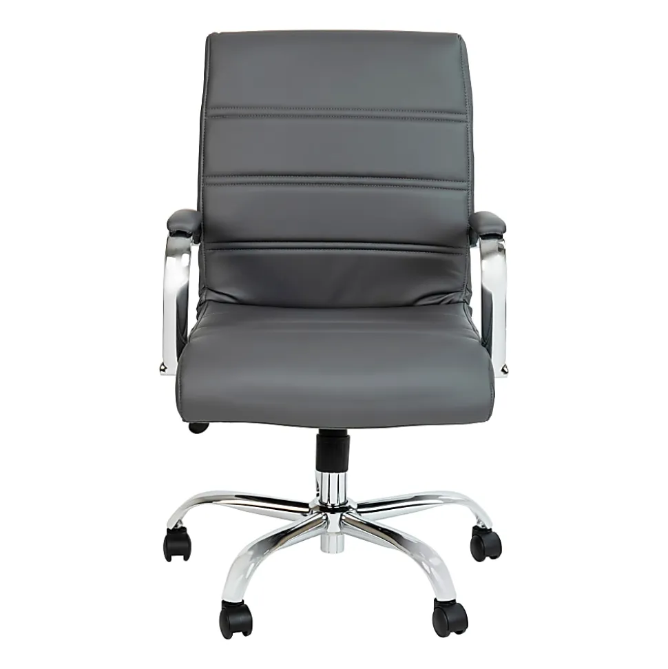 Flash Furniture LeatherSoft™ Faux Leather Mid-Back Office Chair, Gray/Chrome