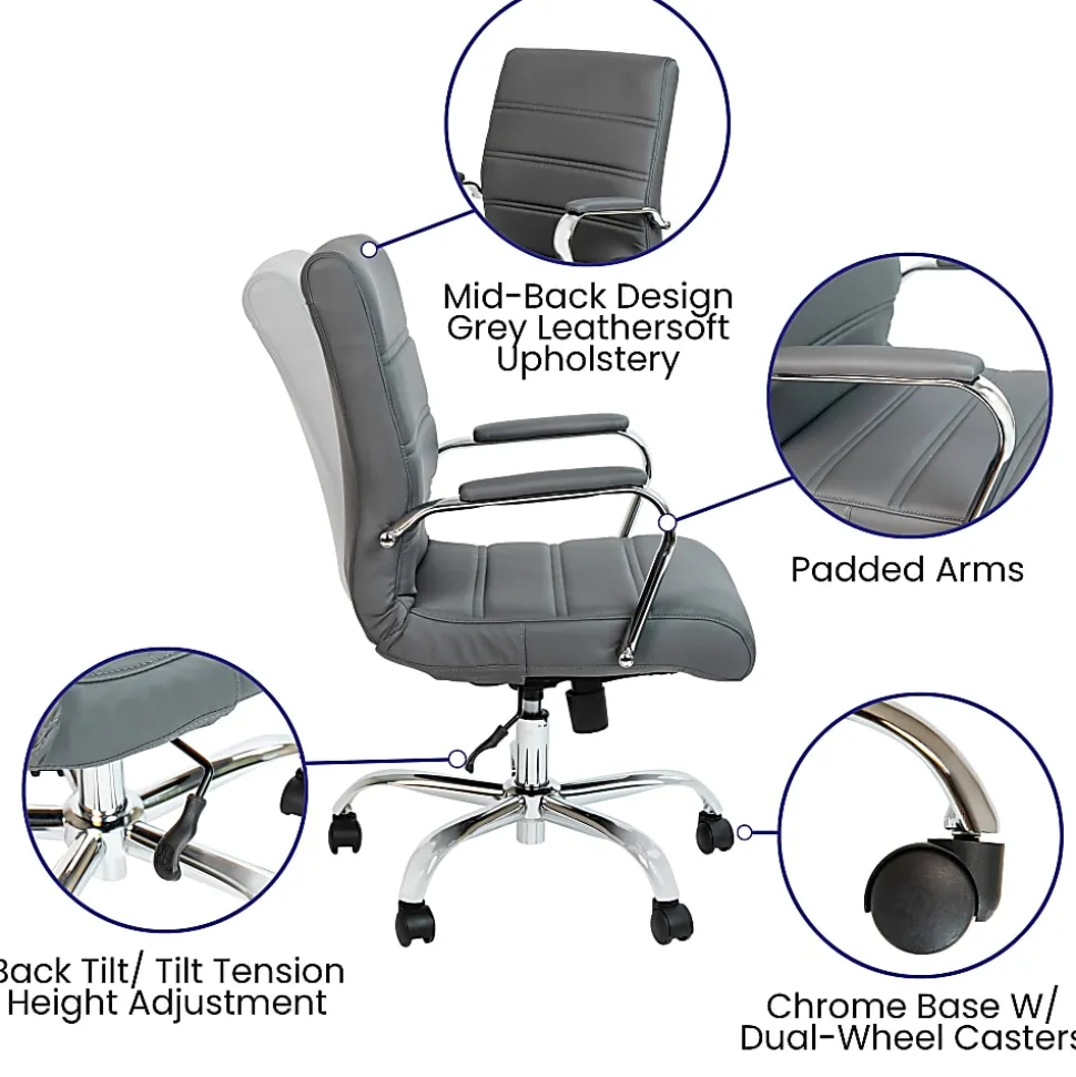 Flash Furniture LeatherSoft™ Faux Leather Mid-Back Office Chair, Gray/Chrome