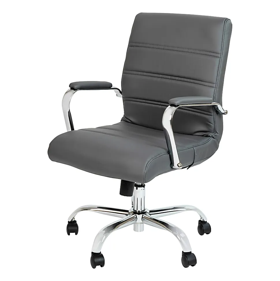 Flash Furniture LeatherSoft™ Faux Leather Mid-Back Office Chair, Gray/Chrome