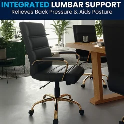 Flash Furniture LeatherSoft™ Faux Leather Mid-Back Office Chair With Chrome Base And Arms, Black/Gold