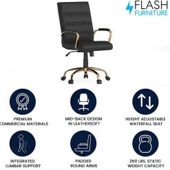 Flash Furniture LeatherSoft™ Faux Leather Mid-Back Office Chair With Chrome Base And Arms, Black/Gold