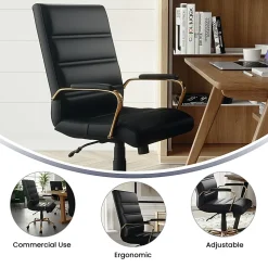Flash Furniture LeatherSoft™ Faux Leather Mid-Back Office Chair With Chrome Base And Arms, Black/Gold