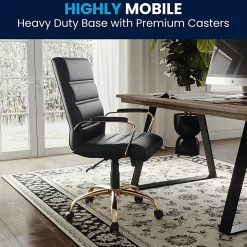 Flash Furniture LeatherSoft™ Faux Leather Mid-Back Office Chair With Chrome Base And Arms, Black/Gold