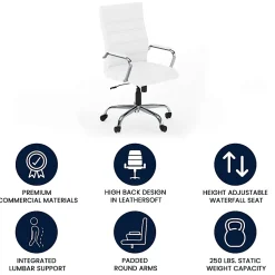 Flash Furniture LeatherSoft™ Faux Leather High-Back Office Chair With Chrome Base And Arms, White/Gray