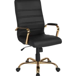 Flash Furniture LeatherSoft™ Faux Leather High-Back Office Chair, Black/Gold