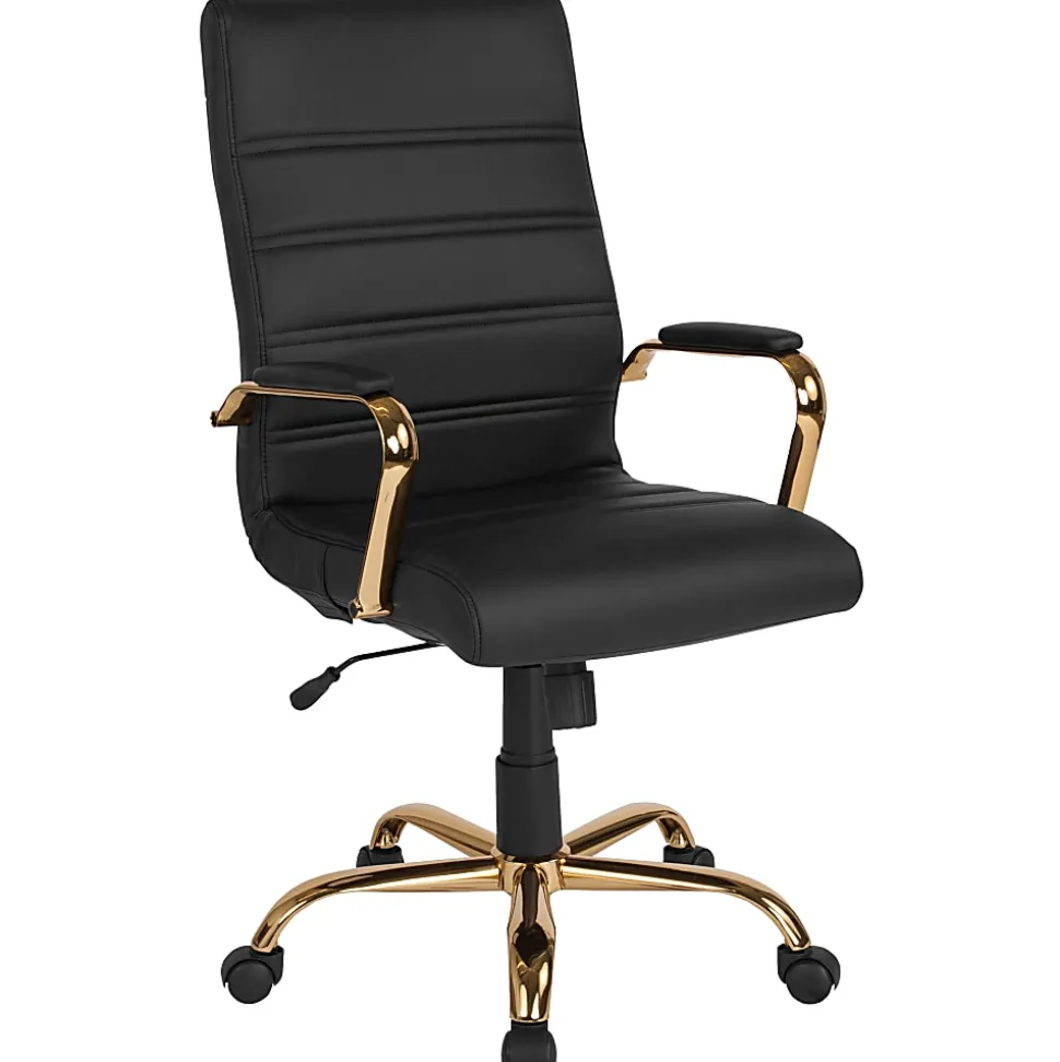 Flash Furniture LeatherSoft™ Faux Leather High-Back Office Chair, Black/Gold