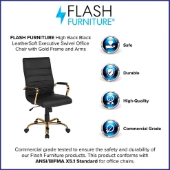 Flash Furniture LeatherSoft™ Faux Leather High-Back Office Chair, Black/Gold