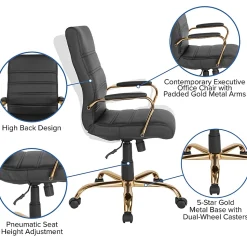 Flash Furniture LeatherSoft™ Faux Leather High-Back Office Chair, Black/Gold