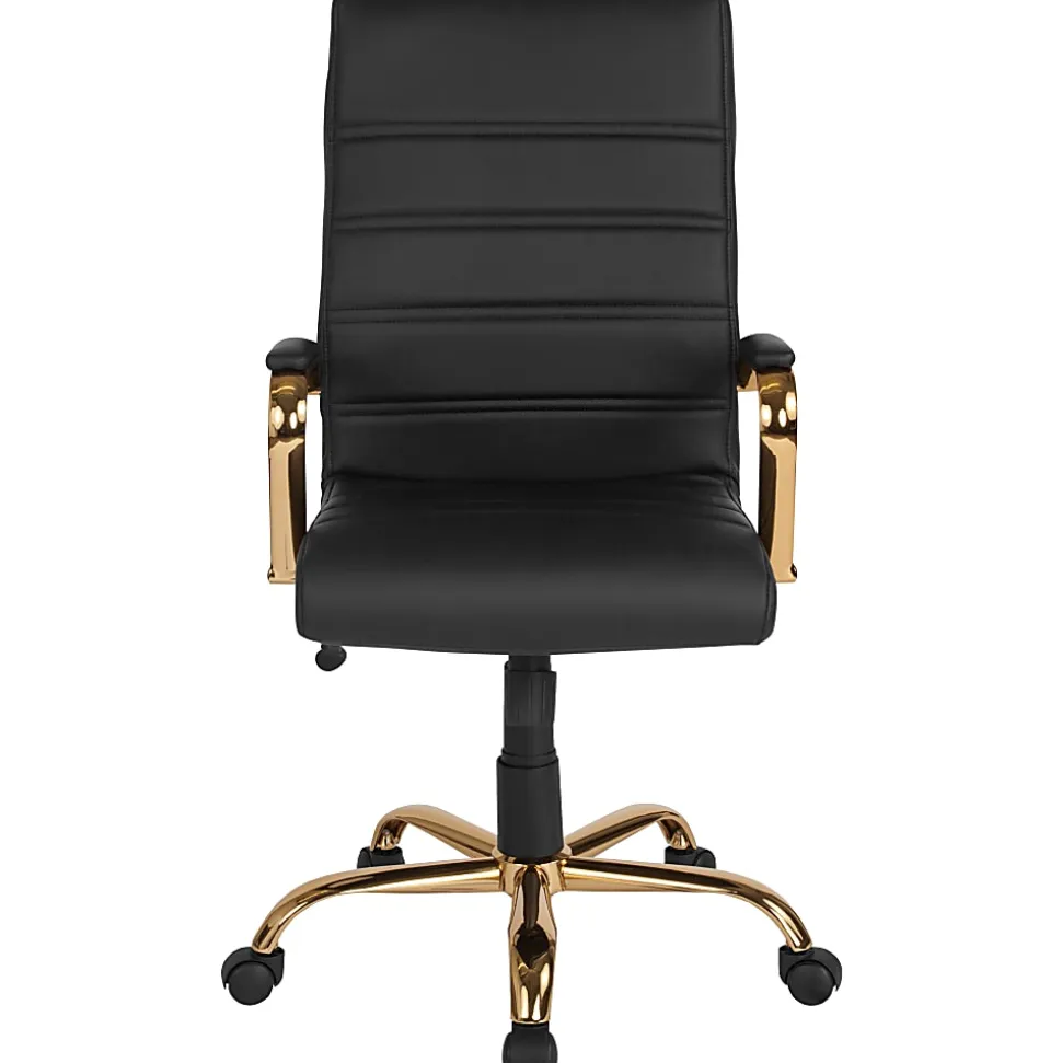 Flash Furniture LeatherSoft™ Faux Leather High-Back Office Chair, Black/Gold