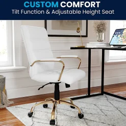 Flash Furniture LeatherSoft™ Faux Leather Mid-Back Office Chair With Chrome Base And Arms, White/Gold