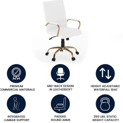 Flash Furniture LeatherSoft™ Faux Leather Mid-Back Office Chair With Chrome Base And Arms, White/Gold