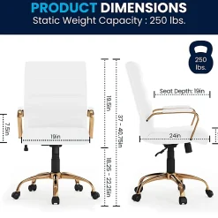 Flash Furniture LeatherSoft™ Faux Leather Mid-Back Office Chair With Chrome Base And Arms, White/Gold