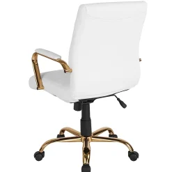 Flash Furniture LeatherSoft™ Faux Leather Mid-Back Office Chair With Chrome Base And Arms, White/Gold