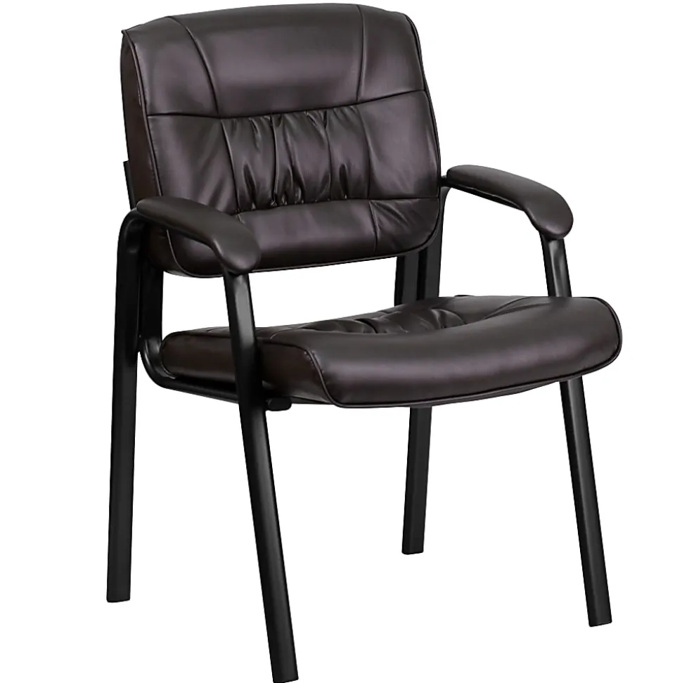 Flash Furniture LeatherSoft Executive Side Reception Chair with Powder Coated Frame, Brown/Black