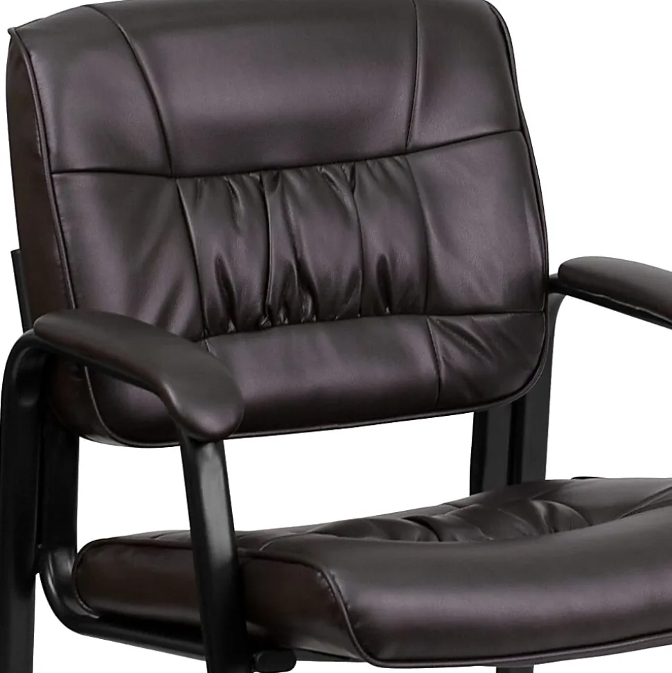 Flash Furniture LeatherSoft Executive Side Reception Chair with Powder Coated Frame, Brown/Black