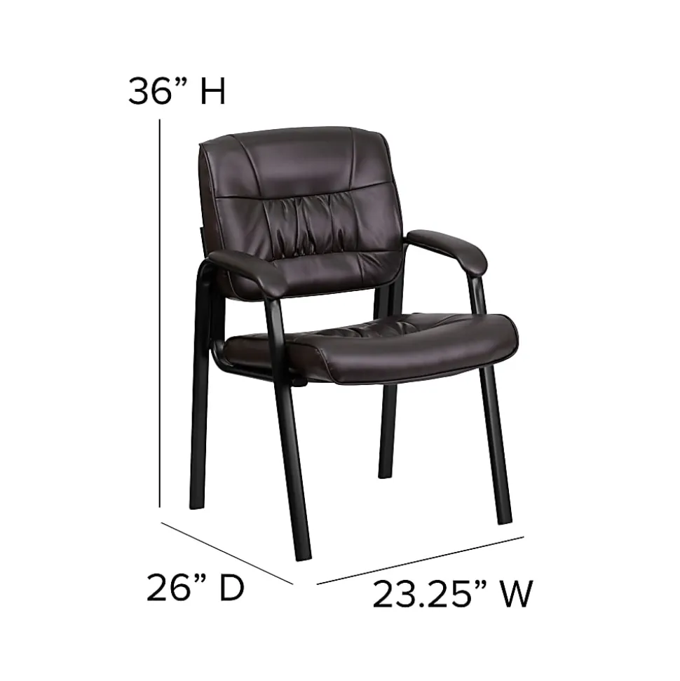 Flash Furniture LeatherSoft Executive Side Reception Chair with Powder Coated Frame, Brown/Black