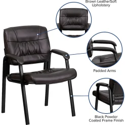 Flash Furniture LeatherSoft Executive Side Reception Chair with Powder Coated Frame, Brown/Black