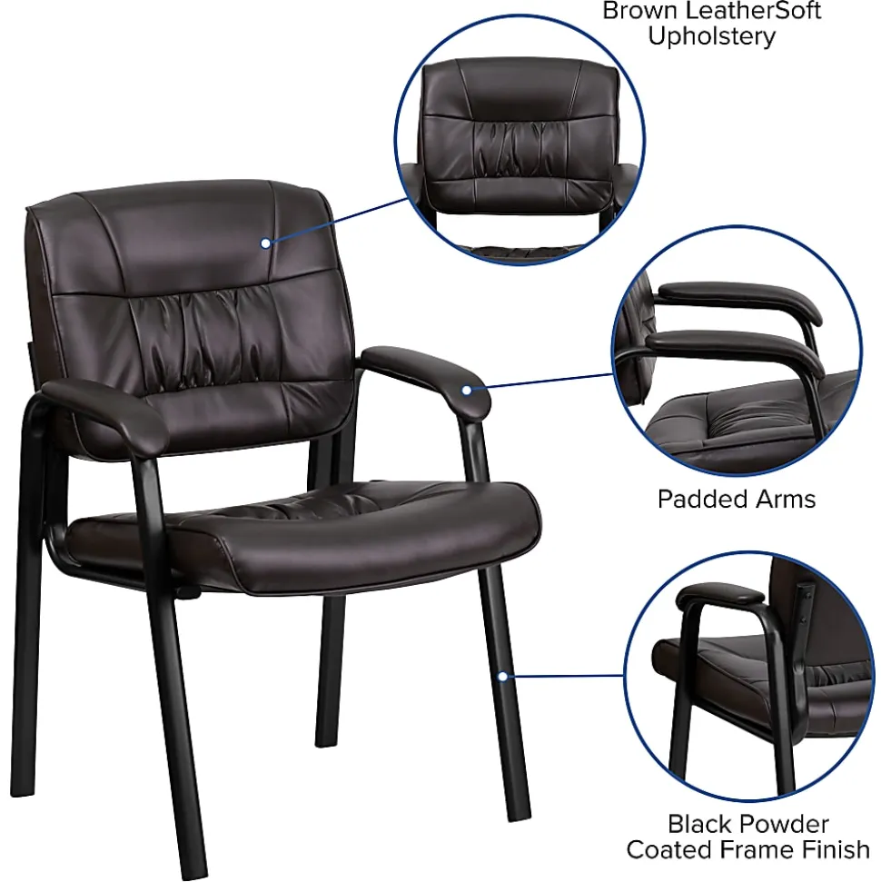 Flash Furniture LeatherSoft Executive Side Reception Chair with Powder Coated Frame, Brown/Black