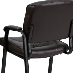 Flash Furniture LeatherSoft Executive Side Reception Chair with Powder Coated Frame, Brown/Black