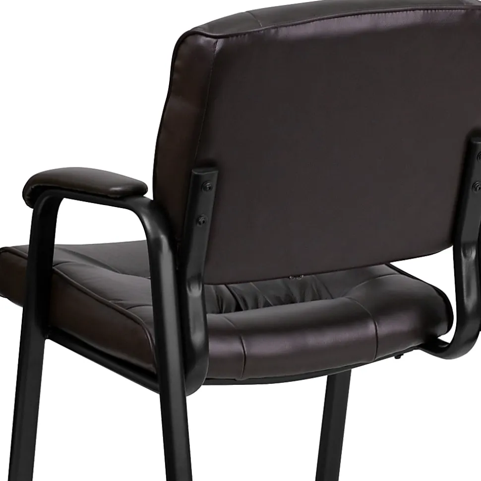 Flash Furniture LeatherSoft Executive Side Reception Chair with Powder Coated Frame, Brown/Black
