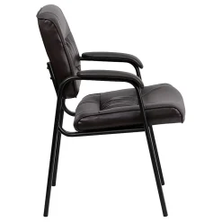 Flash Furniture LeatherSoft Executive Side Reception Chair with Powder Coated Frame, Brown/Black