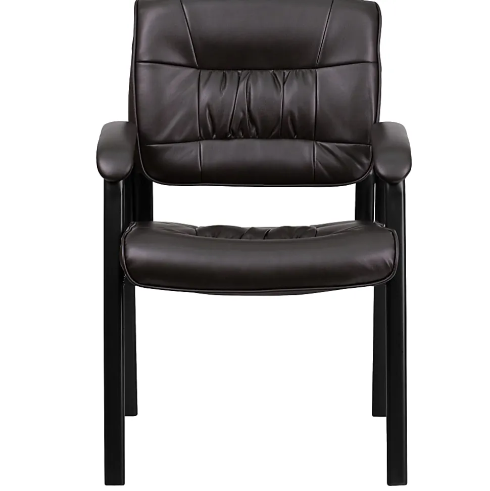 Flash Furniture LeatherSoft Executive Side Reception Chair with Powder Coated Frame, Brown/Black