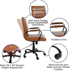 Flash Furniture LeatherSoft™ Faux Leather Mid-Back Office Chair, Brown/Black/Chrome