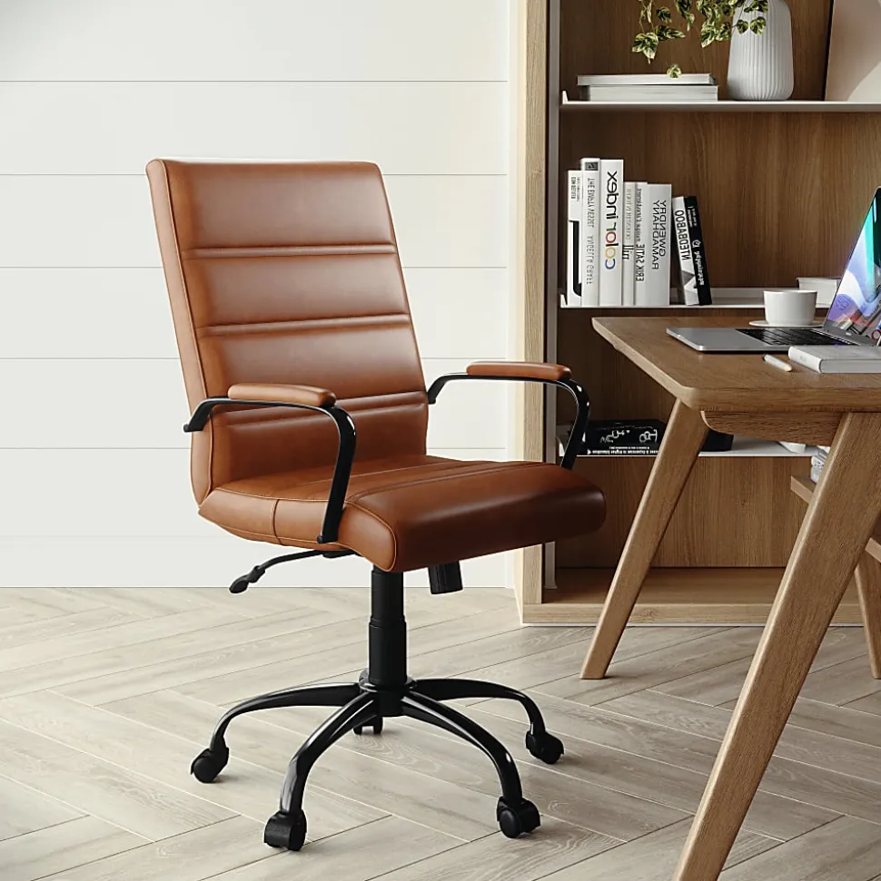 Flash Furniture LeatherSoft™ Faux Leather Mid-Back Office Chair, Brown/Black/Chrome