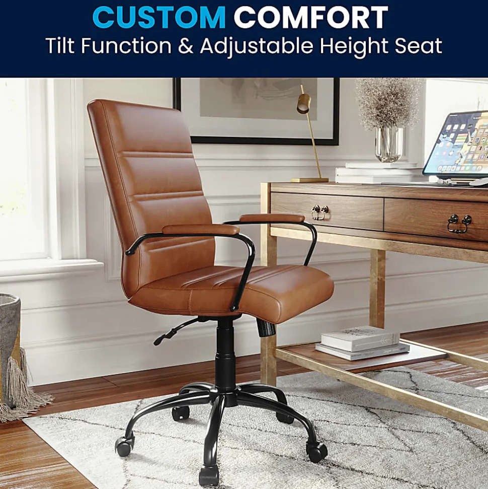 Flash Furniture LeatherSoft™ Faux Leather Mid-Back Office Chair, Brown/Black/Chrome