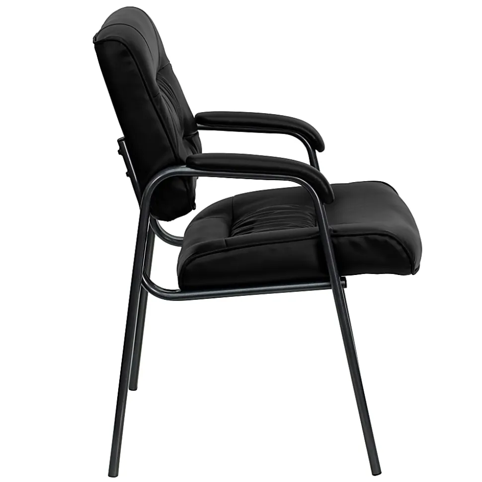 Flash Furniture LeatherSoft Executive Side Reception Chair with Powder Coated Frame, Black/Titanium Gray
