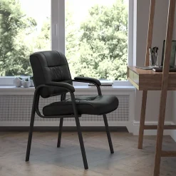 Flash Furniture LeatherSoft Executive Side Reception Chair with Powder Coated Frame, Black/Titanium Gray