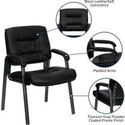 Flash Furniture LeatherSoft Executive Side Reception Chair with Powder Coated Frame, Black/Titanium Gray