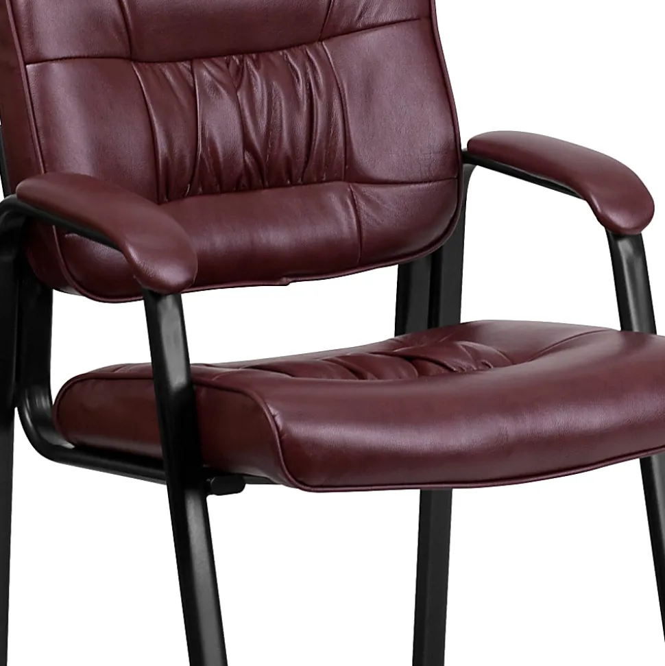 Flash Furniture LeatherSoft Executive Side Reception Chair with Powder Coated Frame, Burgundy/Black