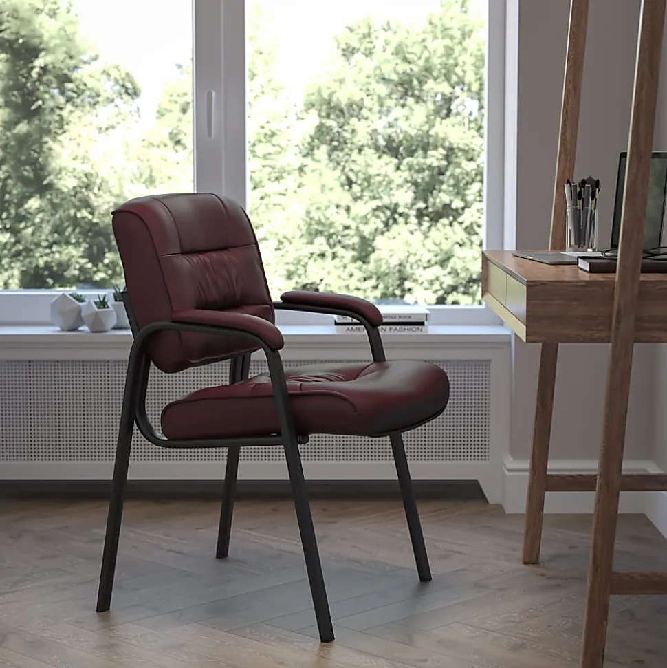 Flash Furniture LeatherSoft Executive Side Reception Chair with Powder Coated Frame, Burgundy/Black