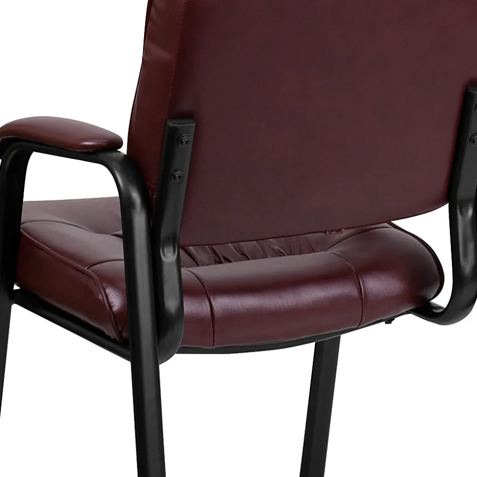 Flash Furniture LeatherSoft Executive Side Reception Chair with Powder Coated Frame, Burgundy/Black