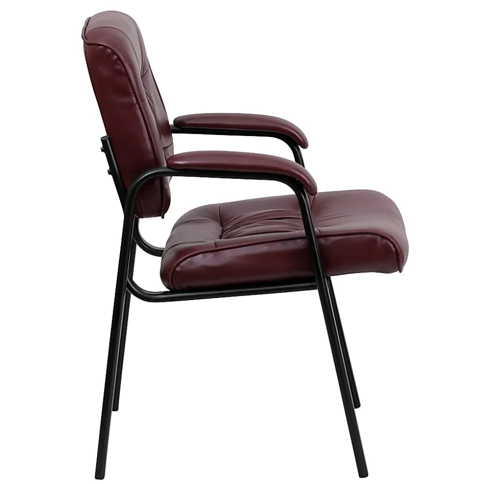 Flash Furniture LeatherSoft Executive Side Reception Chair with Powder Coated Frame, Burgundy/Black