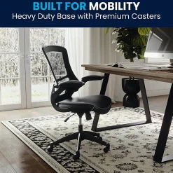 Flash Furniture LeatherSoft™ Faux Leather Mid-Back Swivel Chair With Flip-Up Arms, Black
