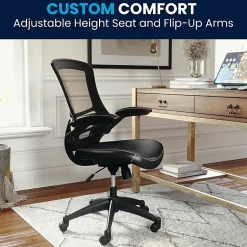 Flash Furniture LeatherSoft™ Faux Leather Mid-Back Swivel Chair With Flip-Up Arms, Black