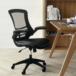 Flash Furniture LeatherSoft™ Faux Leather Mid-Back Swivel Chair With Flip-Up Arms, Black
