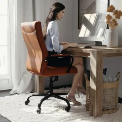 Flash Furniture LeatherSoftâ„¢ Faux Leather High-Back Office Chair, Brown/Black/Chrome