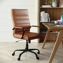 Flash Furniture LeatherSoft™ Faux Leather High-Back Office Chair, Brown/Black/Chrome