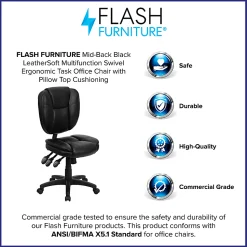 Flash Furniture LeatherSoft™ Faux Leather Mid-Back Multifunction Ergonomic Swivel Task Chair, Black